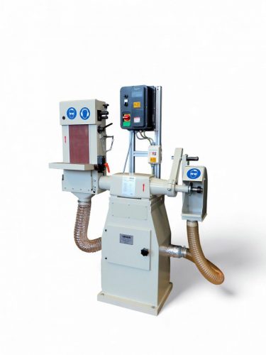 DP 30: una rueda de pulido con campana de extracción, combinada con una mesa de rectificado de banda de superficie BS 30 con convertidor de frecuencia y base de extracción